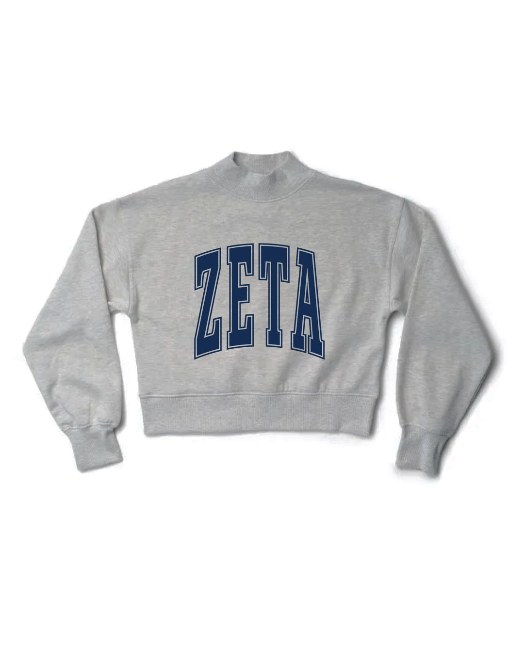 Simple Heather Grey Navy Print Sorority Mock Neck Cropped Crewneck