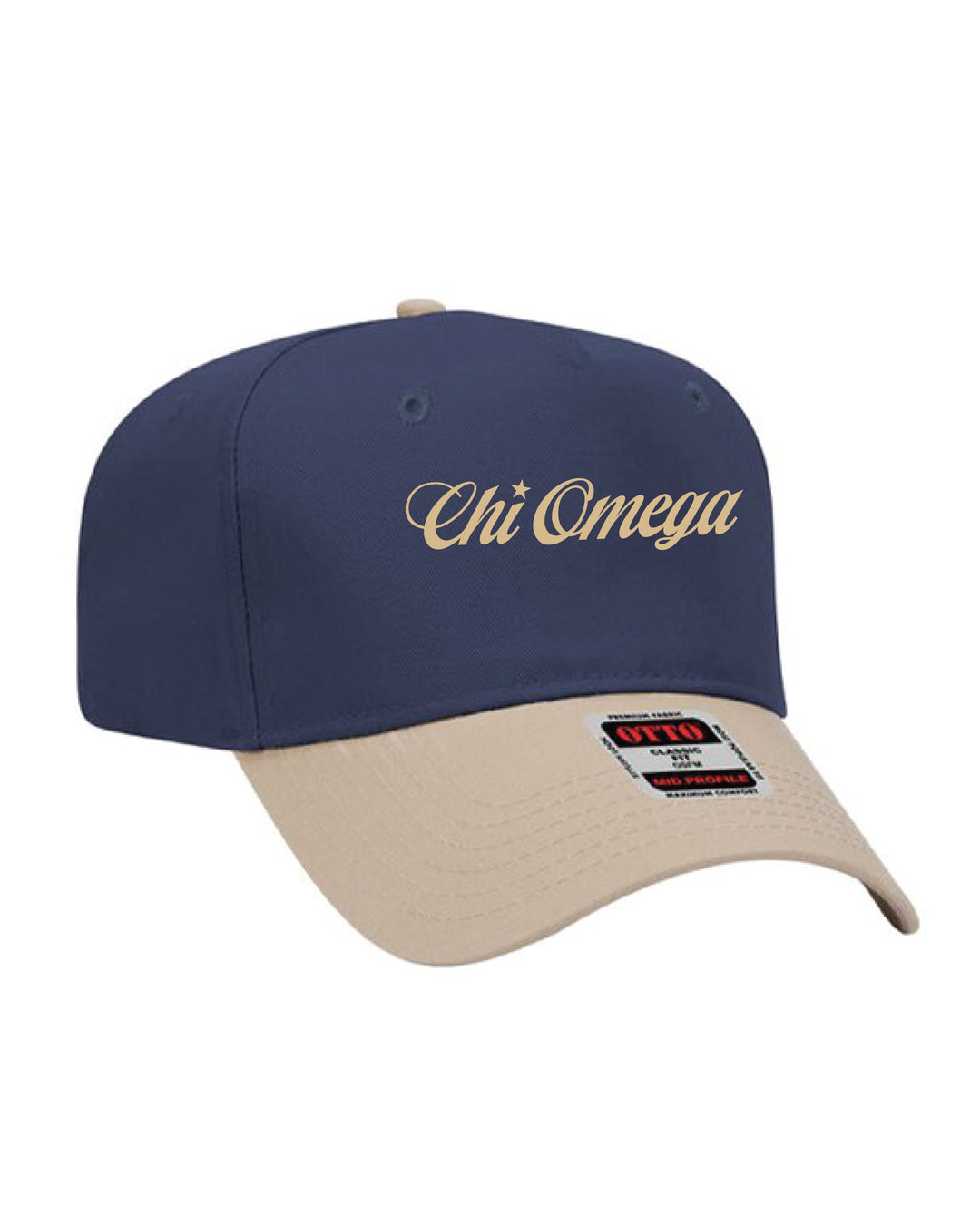 Star Script Embroidered Khaki/Navy Sorority Hat