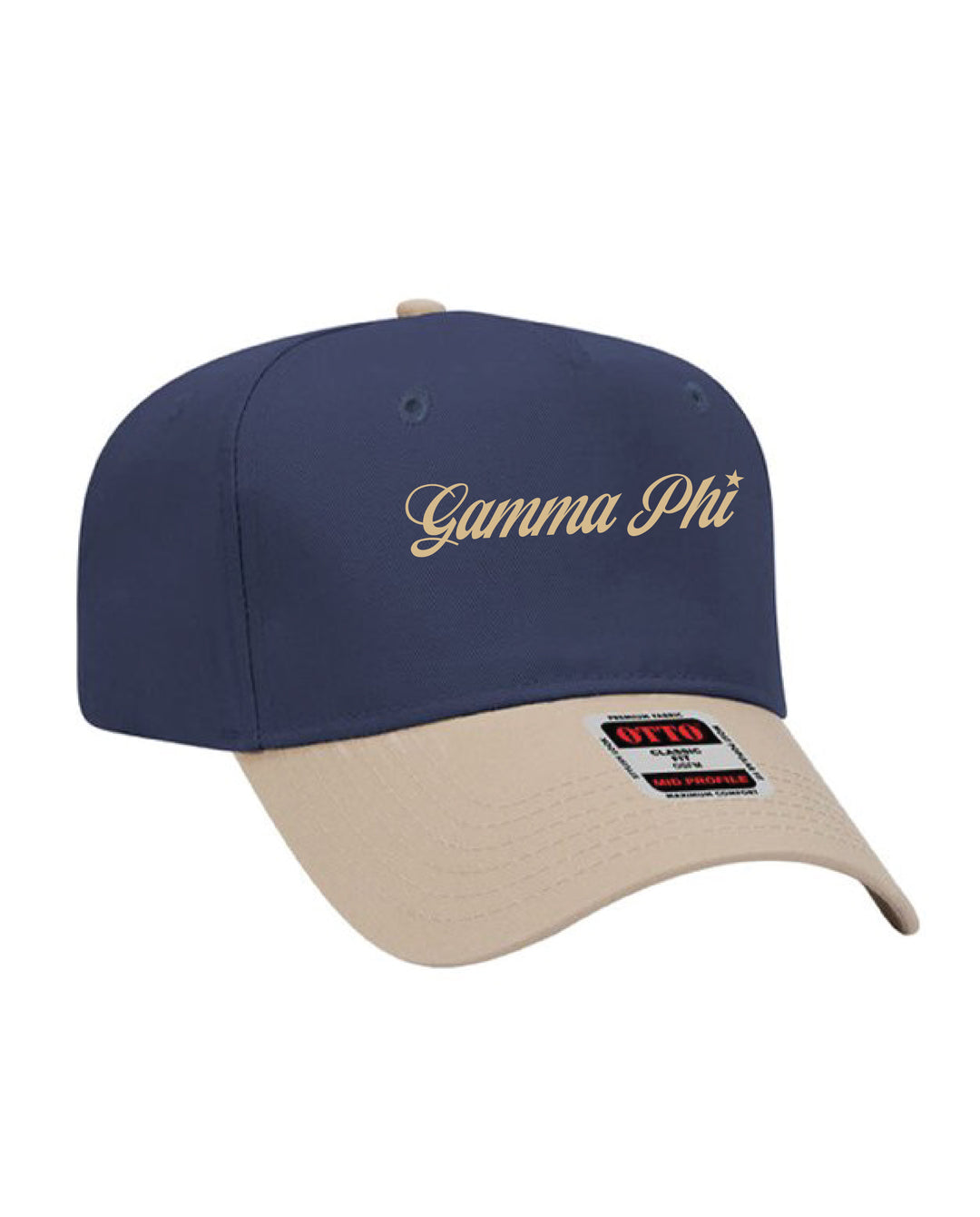 Star Script Embroidered Khaki/Navy Sorority Hat
