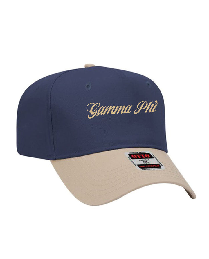 Star Script Embroidered Khaki/Navy Sorority Hat