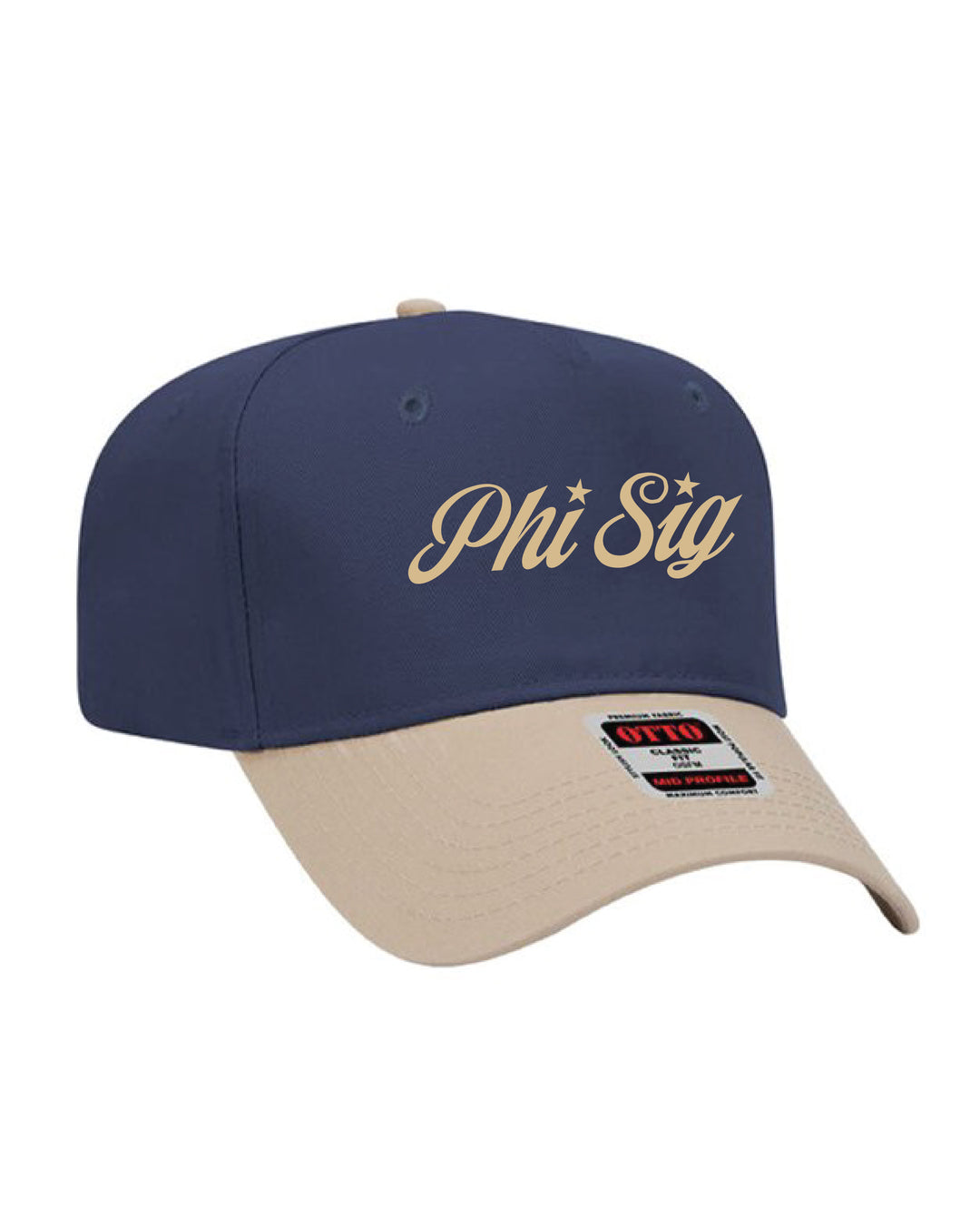 Star Script Embroidered Khaki/Navy Sorority Hat