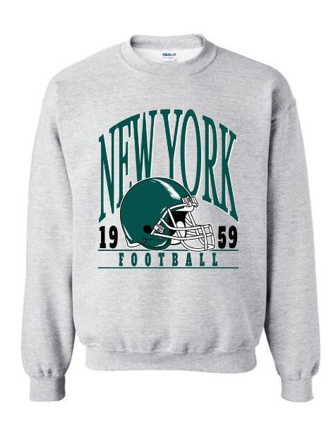 Green and White New York Football Crewneck
