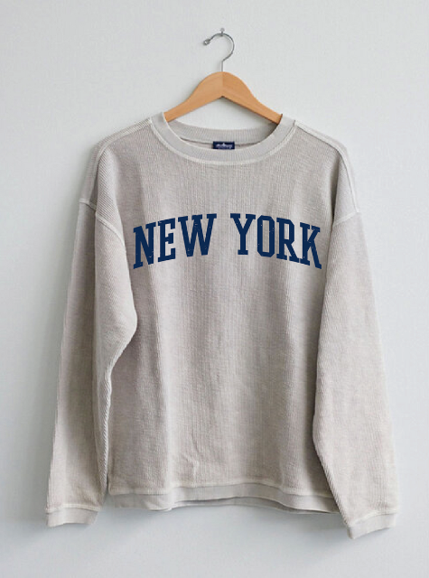 New York Blue Corded Crewneck