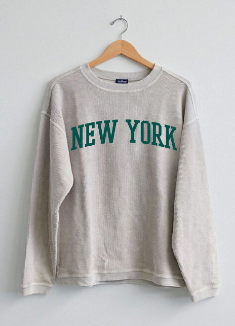 New York Green Corded Crewneck