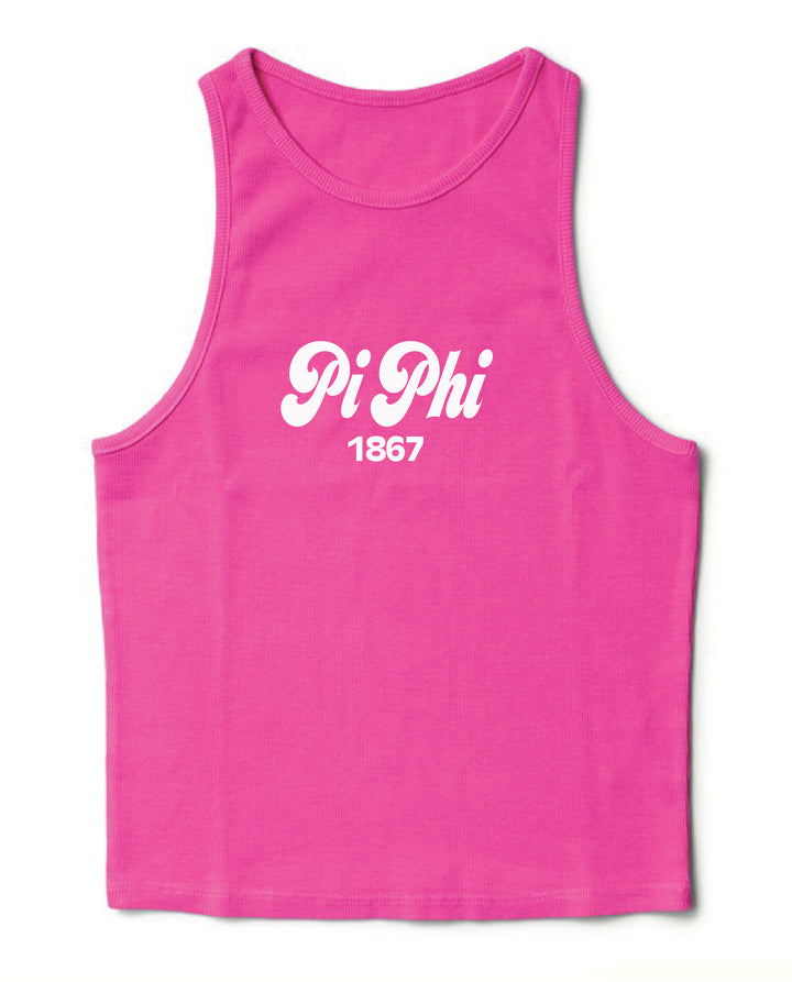 Ultra Pink Script Sorority Tank