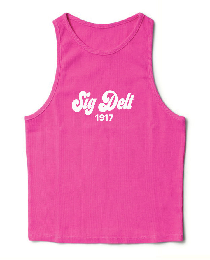Ultra Pink Script Sorority Tank