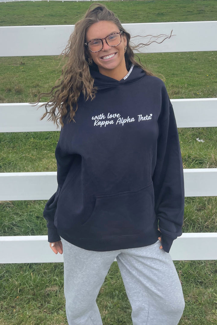 With Love Embroidered Hood Stitch Sorority Hoodie