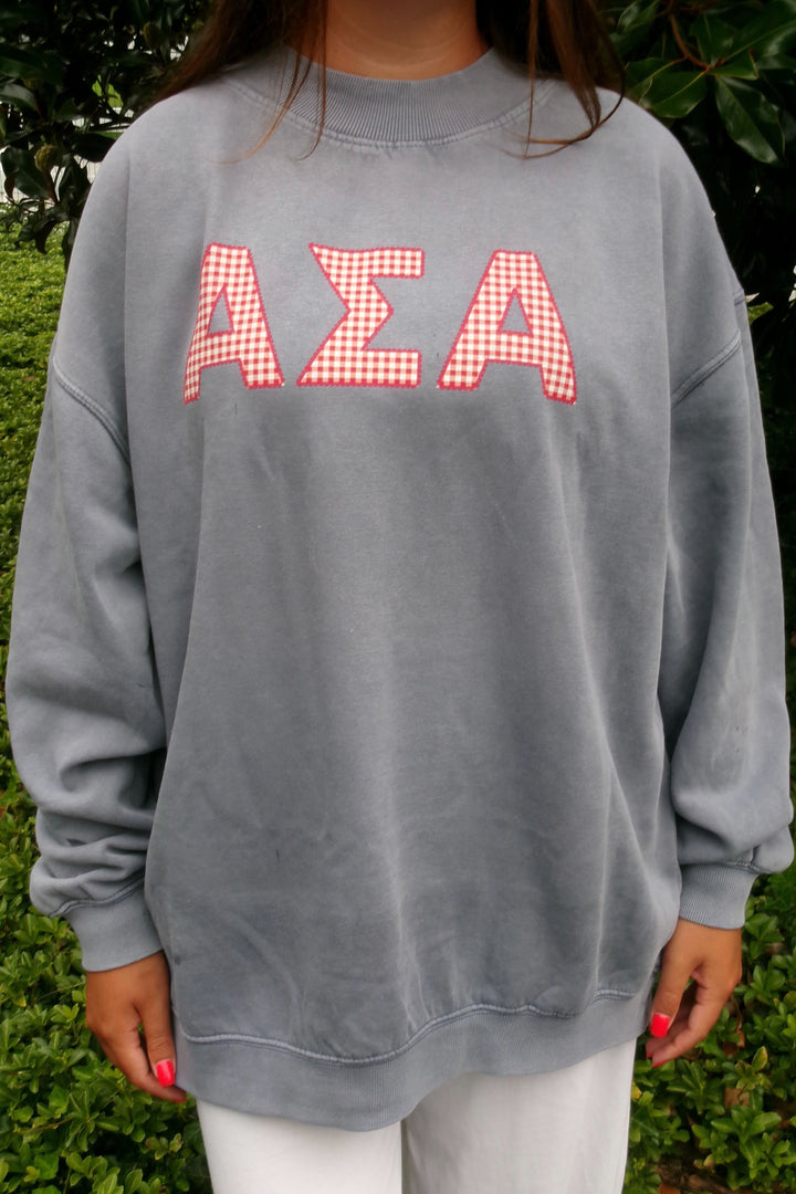 Gingham Print Ocean Sorority Mock Neck