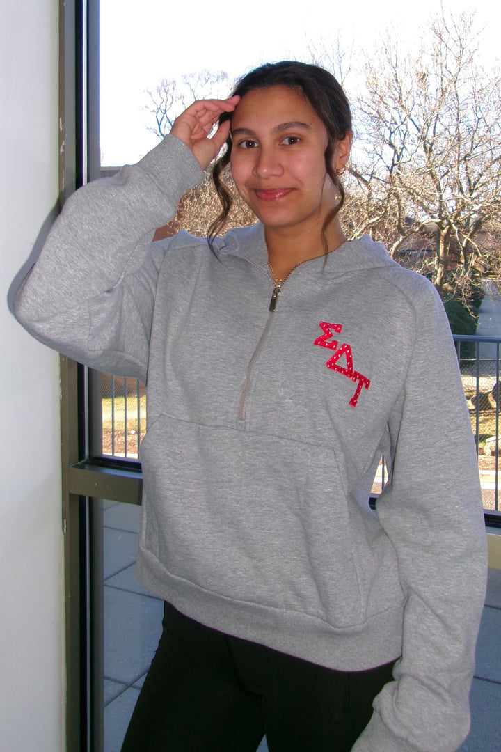 Polka Dot Embroidered 1/4 Zip Hoodie