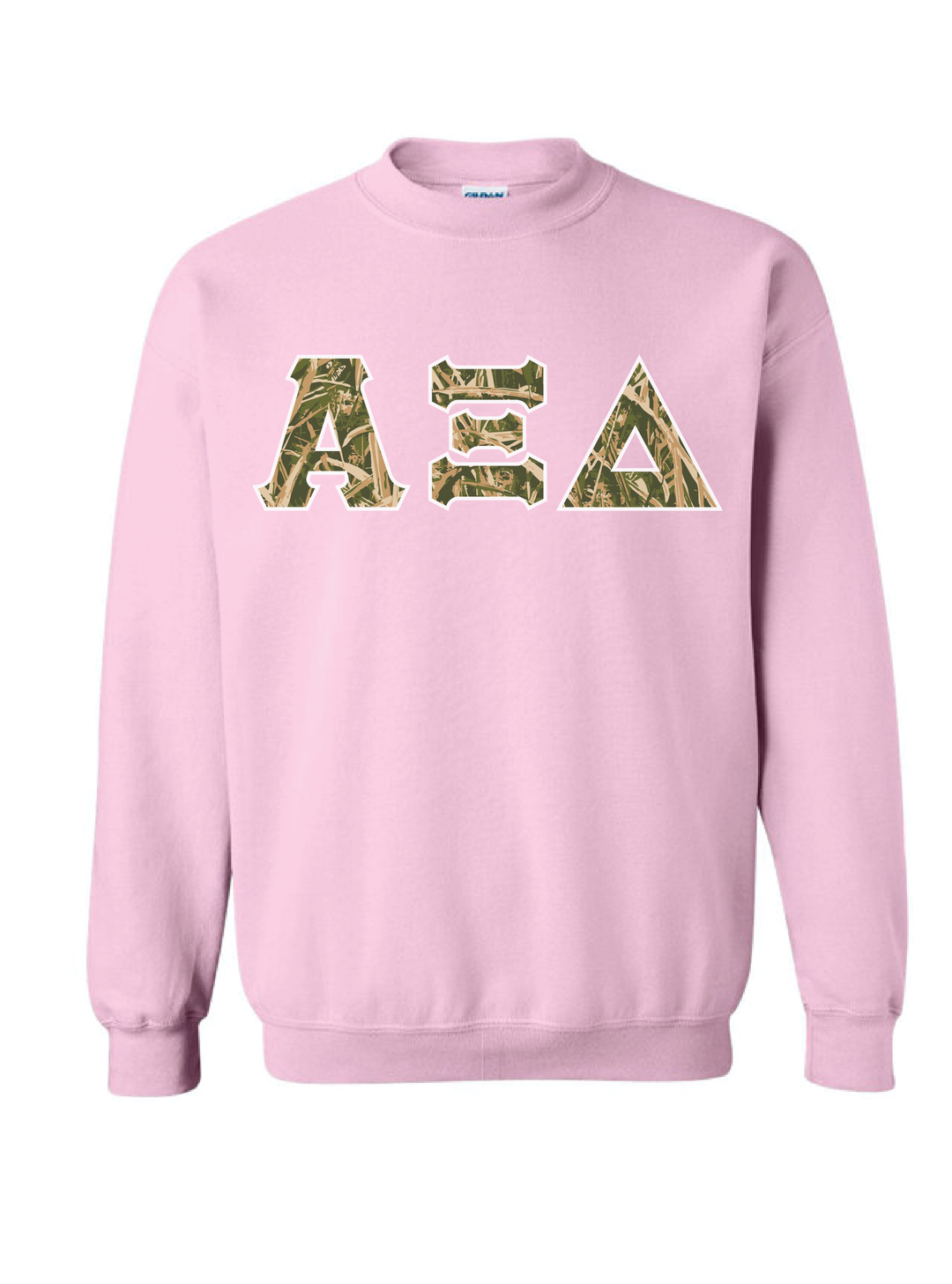 Camo Letters Light Pink Sorority Crewneck