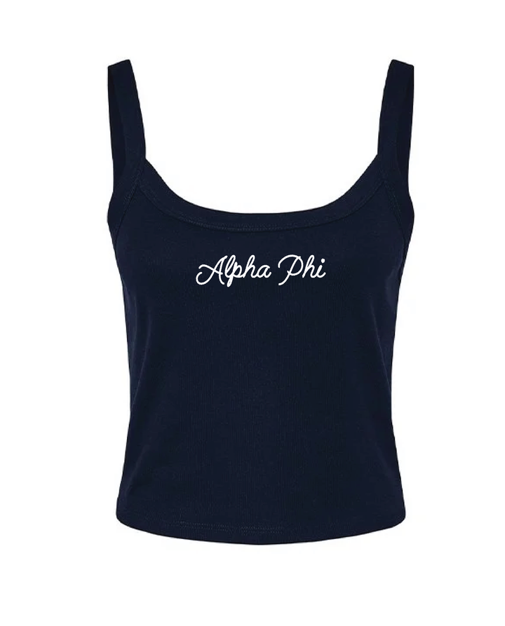 Embroidered Script Navy Sorority Tank