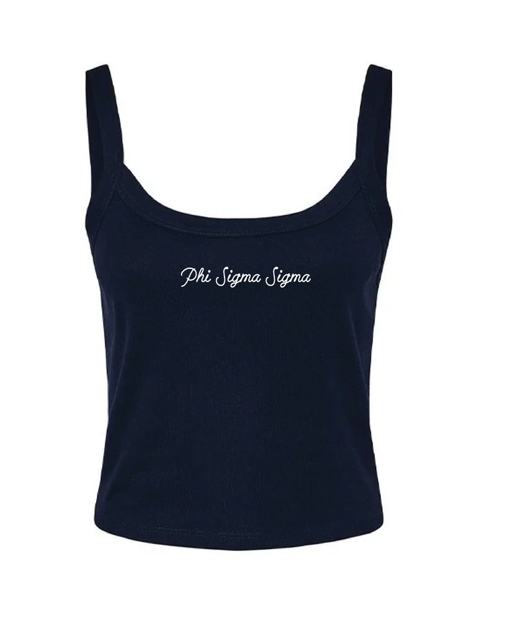 Embroidered Script Navy Sorority Tank