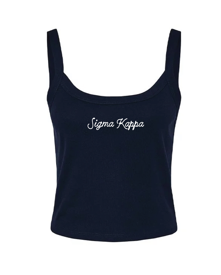 Embroidered Script Navy Sorority Tank