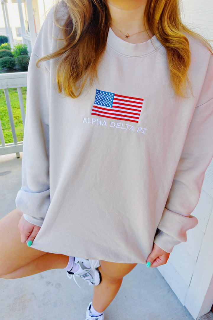 Embroidered Flag Ivory Alpha Delta Pi Crewneck