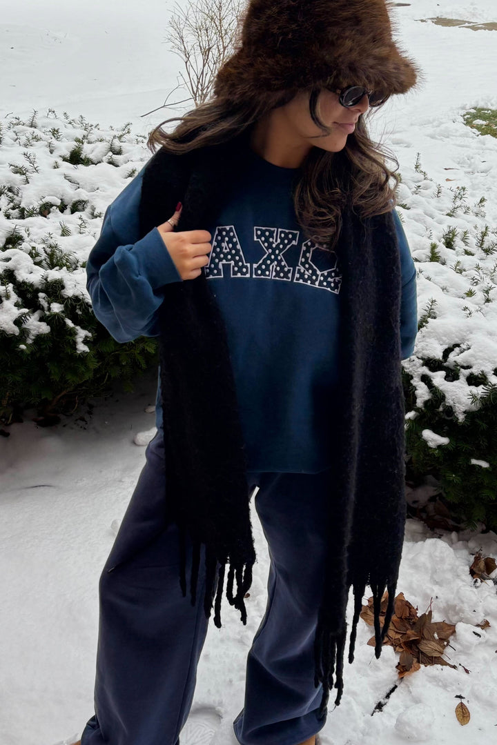 Polka Dot Embroidered Sorority Blue Crewneck