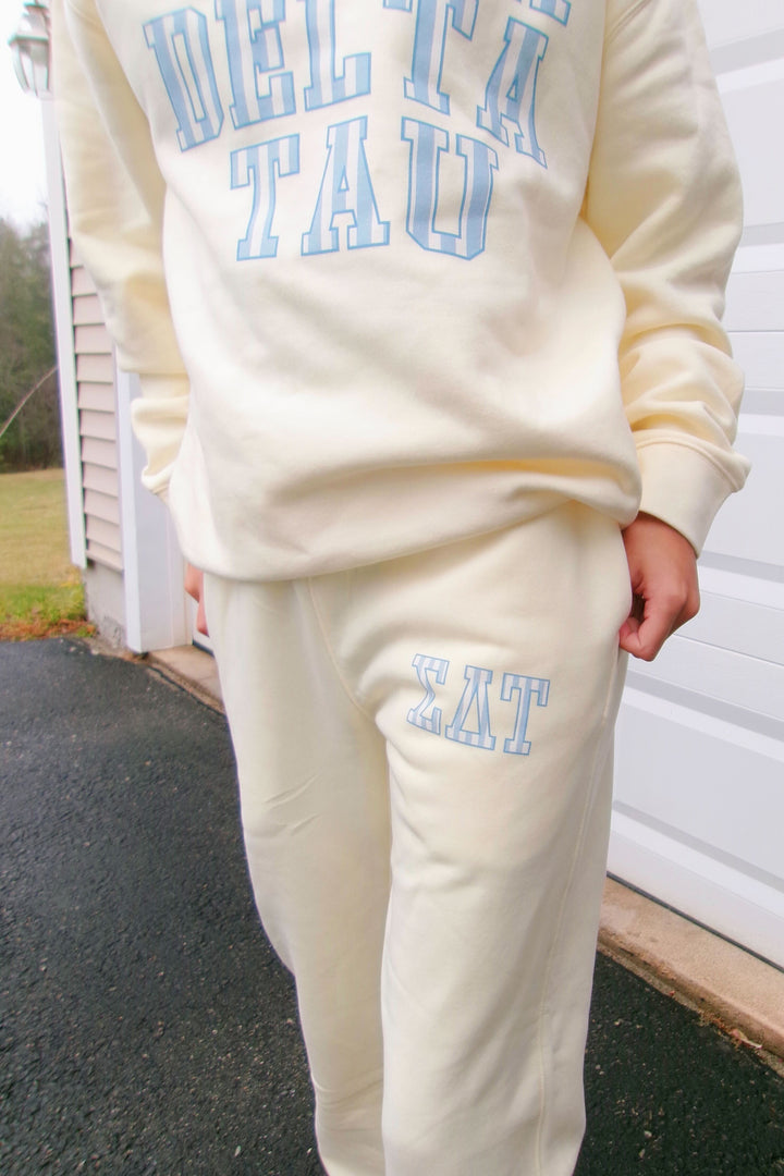 Striped Letters Heavy Weight Butter Sorority Joggers