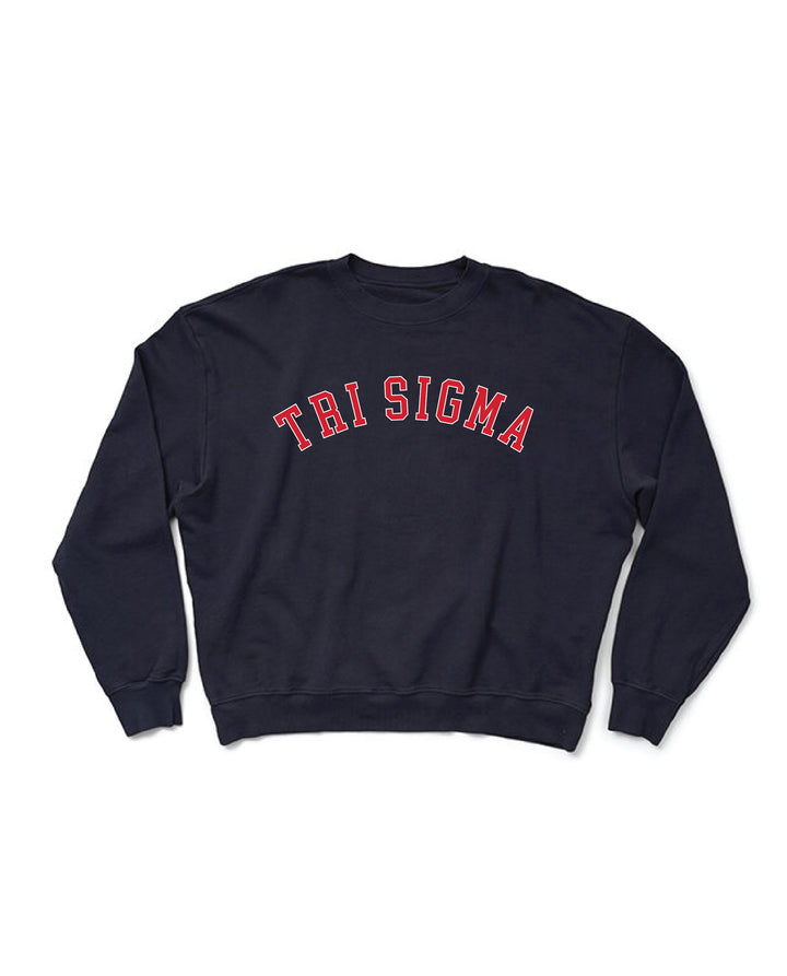 Sigma Sigma Sigma Arched Letter Midnight Sky Light Weight Crewneck