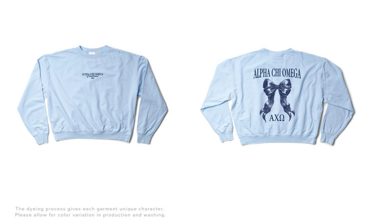Alpha Chi Omega Arctic Blue Bow Light Weight Sorority Crewneck