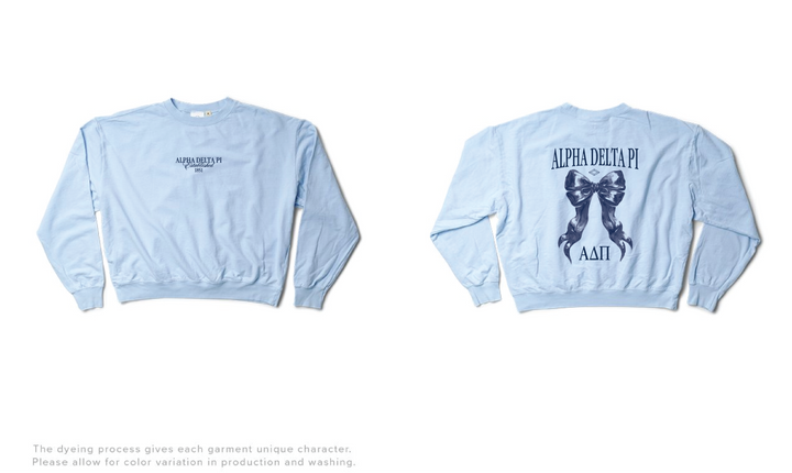 Alpha Delta Pi Arctic Blue Bow Light Weight Sorority Crewneck