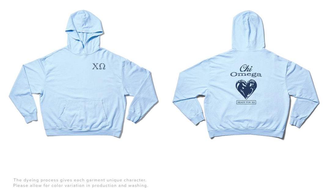 Arctic Blue Metallic Heart Light Weight Sorority Hoodie