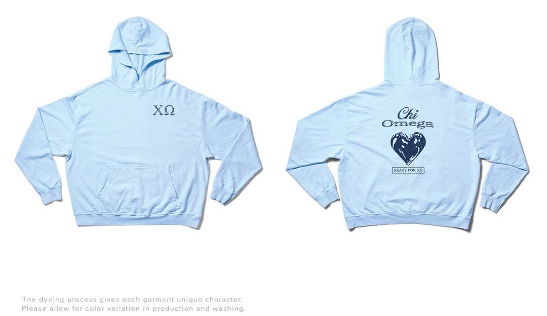 Arctic Blue Metallic Heart Light Weight Sorority Hoodie - 2XL