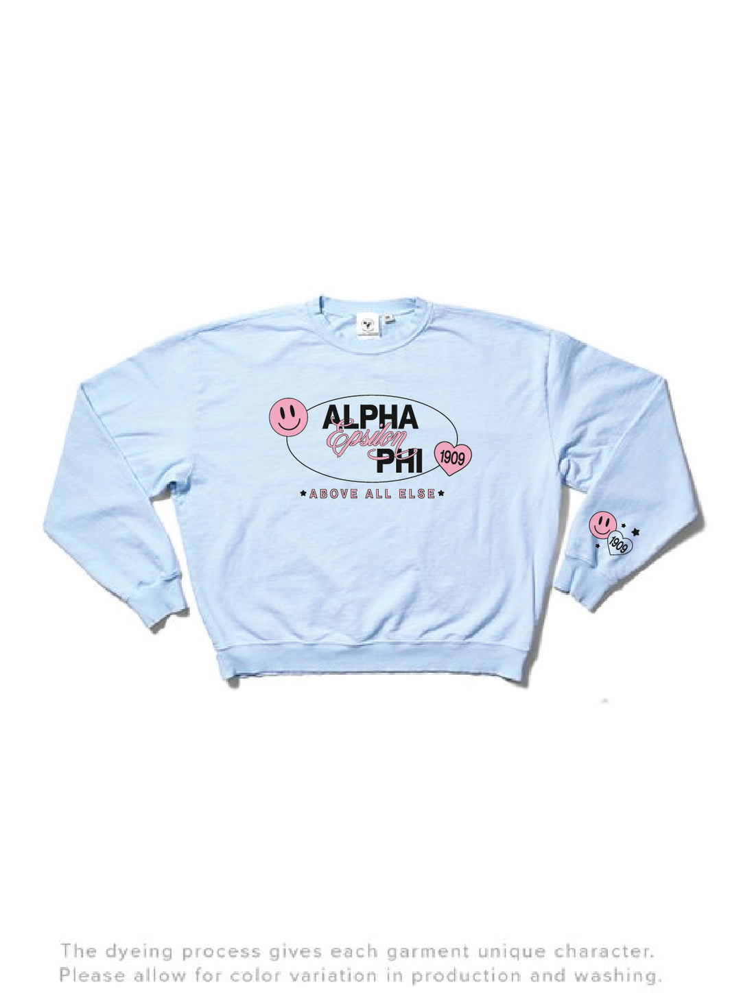 Arctic Blue Smiley Matching Set Sorority Light Weight Crewneck