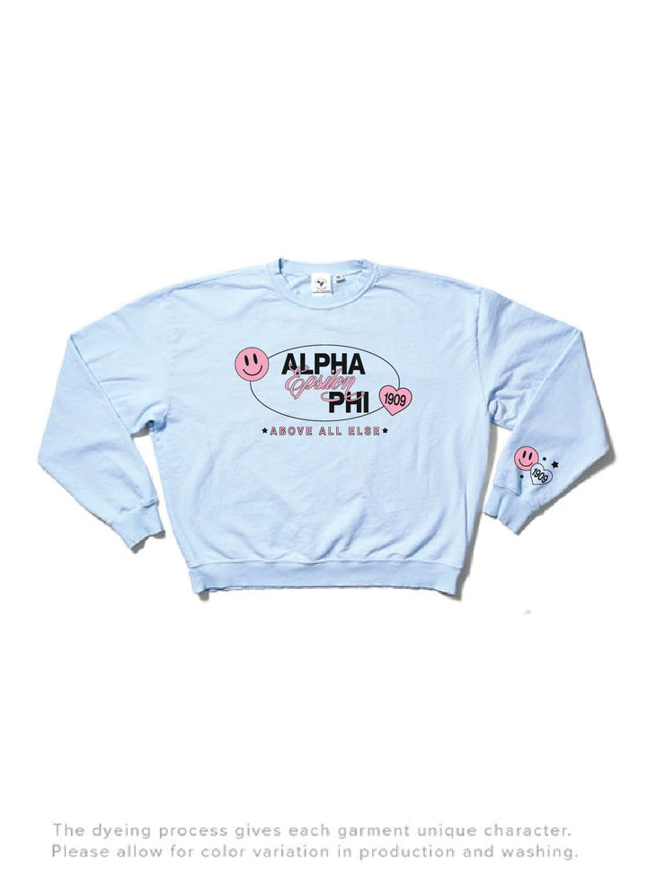 Arctic Blue Smiley Matching Set Sorority Light Weight Crewneck