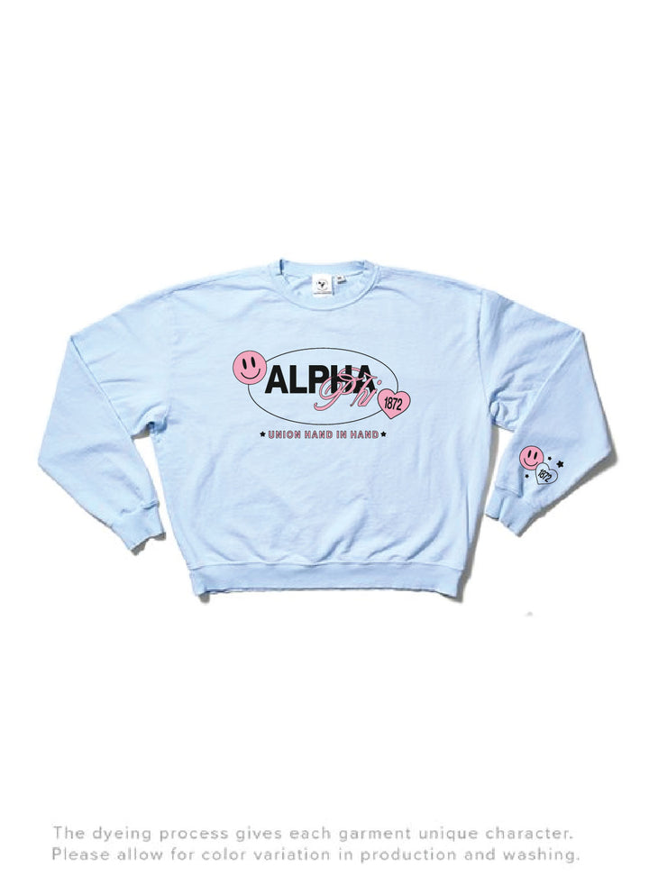 Arctic Blue Smiley Matching Set Sorority Light Weight Crewneck