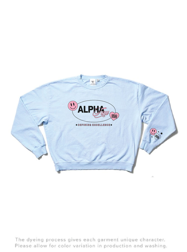 Arctic Blue Smiley Matching Set Sorority Light Weight Crewneck