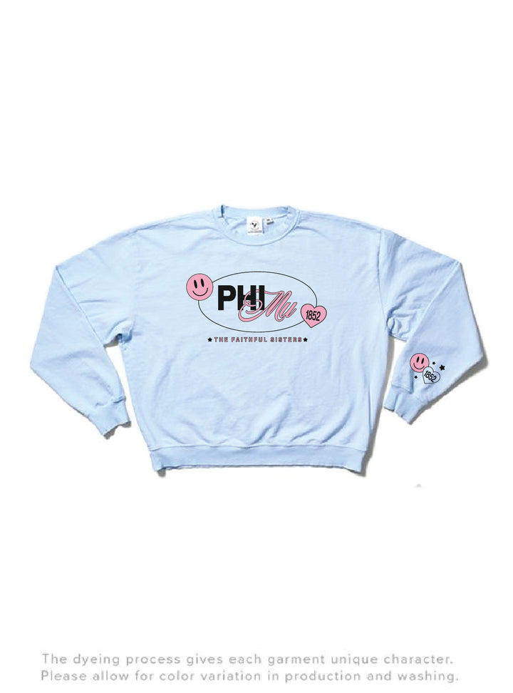 Arctic Blue Smiley Matching Set Sorority Light Weight Crewneck