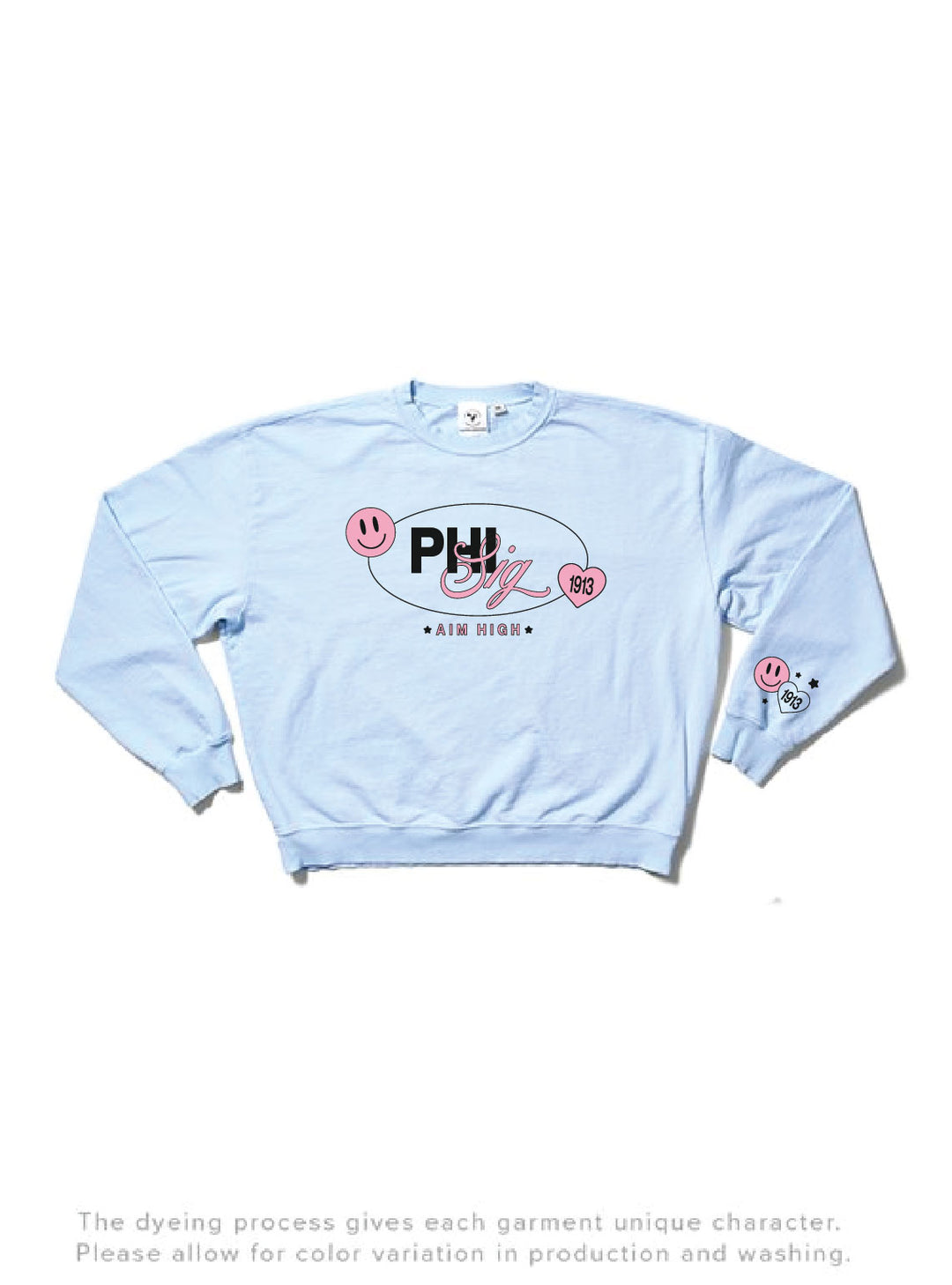 Arctic Blue Smiley Matching Set Sorority Light Weight Crewneck