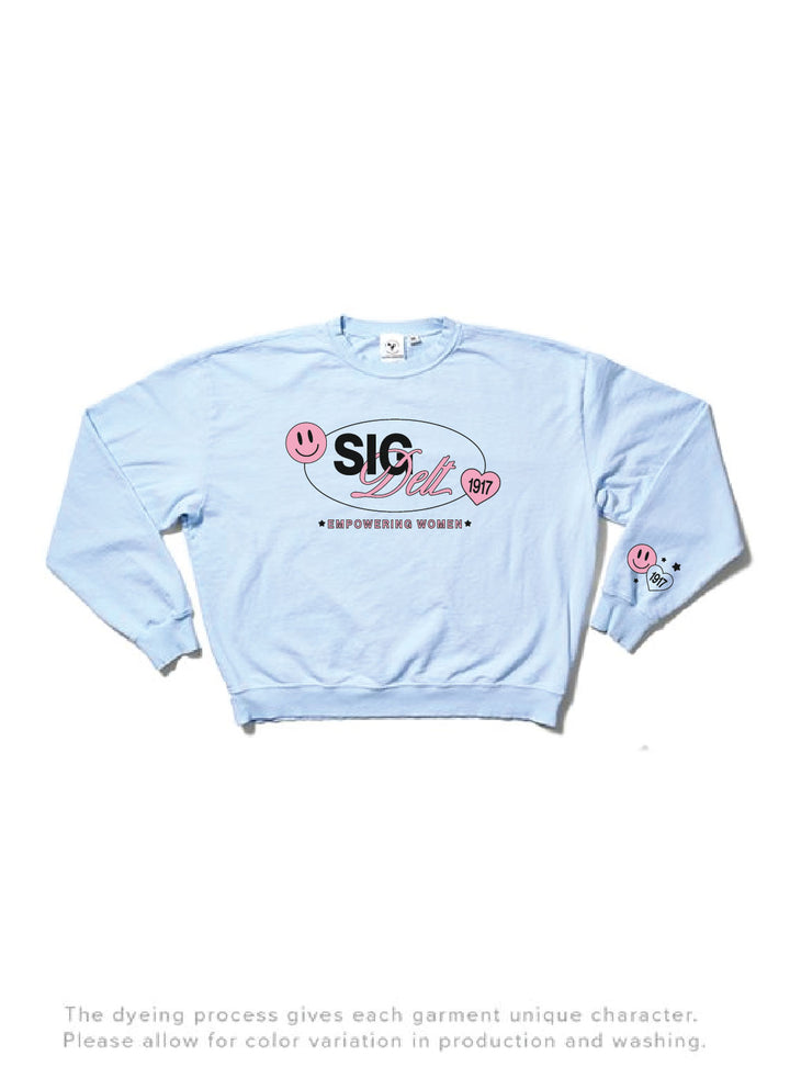 Arctic Blue Smiley Matching Set Sorority Light Weight Crewneck