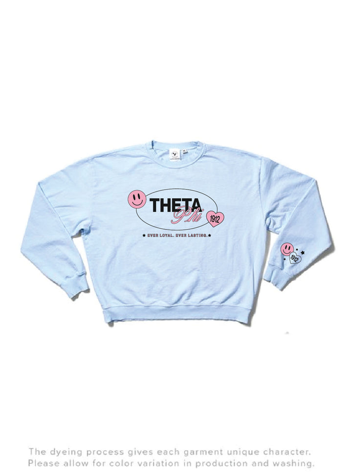 Arctic Blue Smiley Matching Set Sorority Light Weight Crewneck