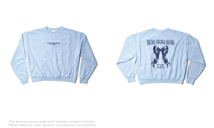 Sigma Sigma Sigma Arctic Blue Bow Light Weight Sorority Crewneck