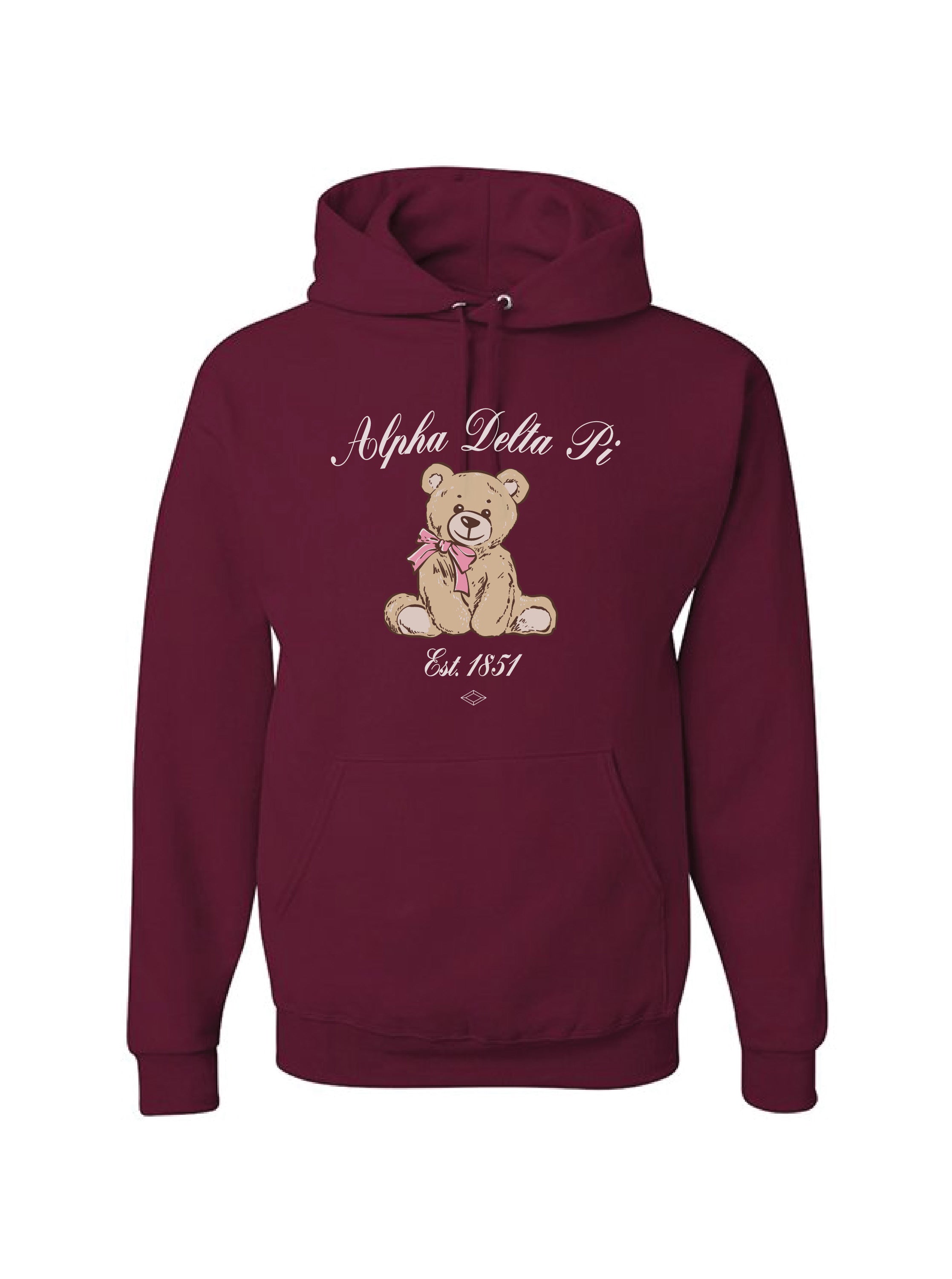 Alpha Delta Pi Cursive Bear Maroon Sorority Hoodie – University Tees