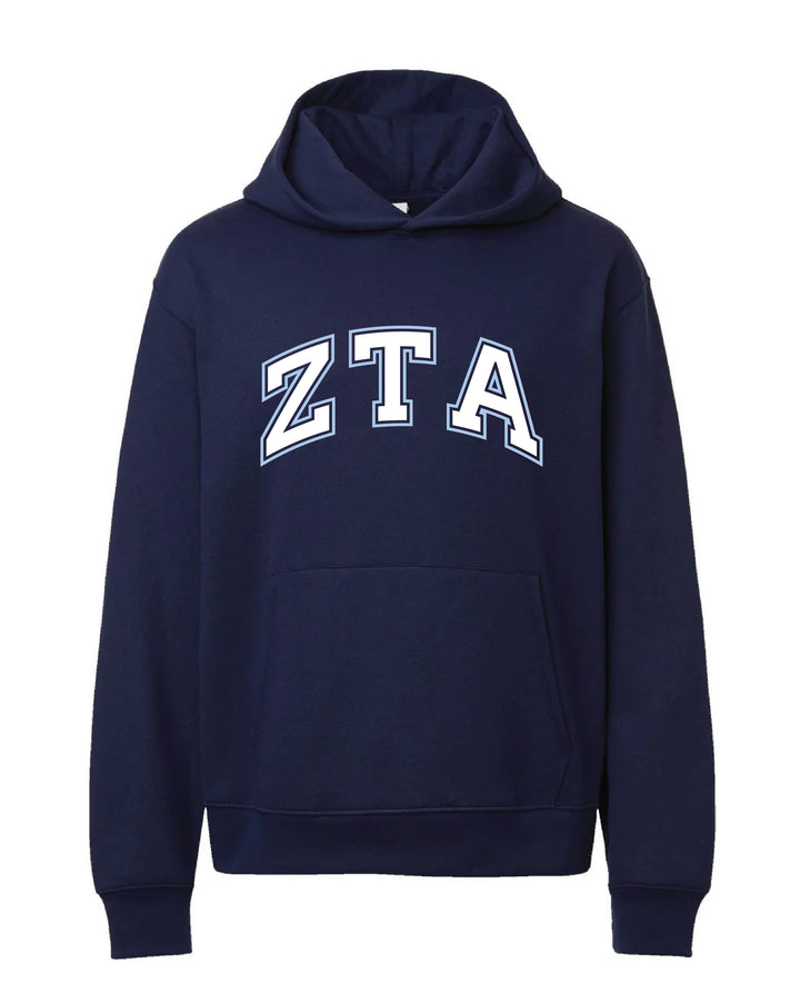 Zeta Tau Alpha Block Letter Navy Heavy Weight Sorority Hoodie