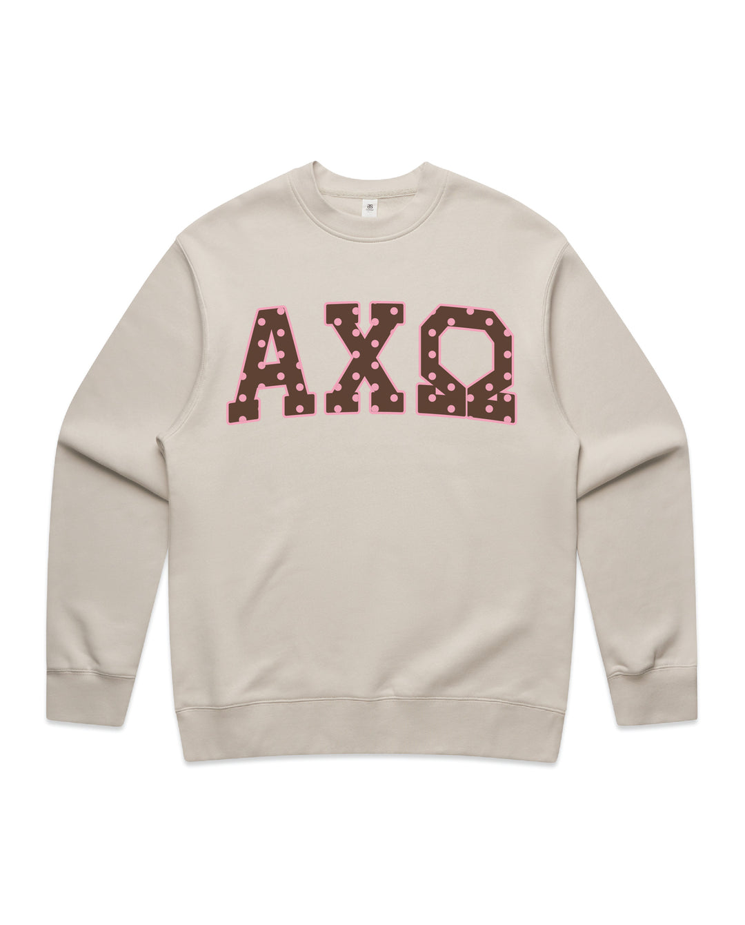 Alpha Chi Omega Brown & Pink Polka Dot Heavy Weight Crewneck