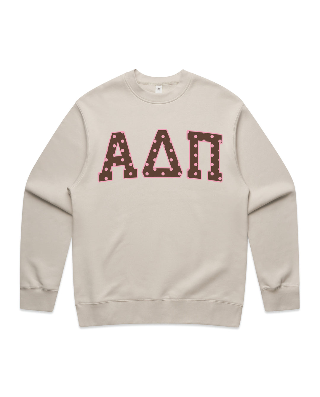 Alpha Delta Pi Brown & Pink Polka Dot Heavy Weight Crewneck