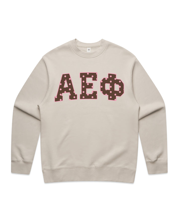 Alpha Epsilon Phi Brown & Pink Polka Dot Heavy Weight Crewneck