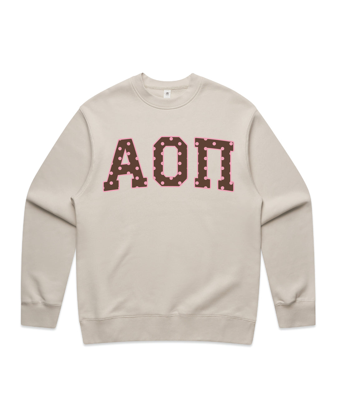 Alpha Omicron Pi Brown & Pink Polka Dot Heavy Weight Crewneck