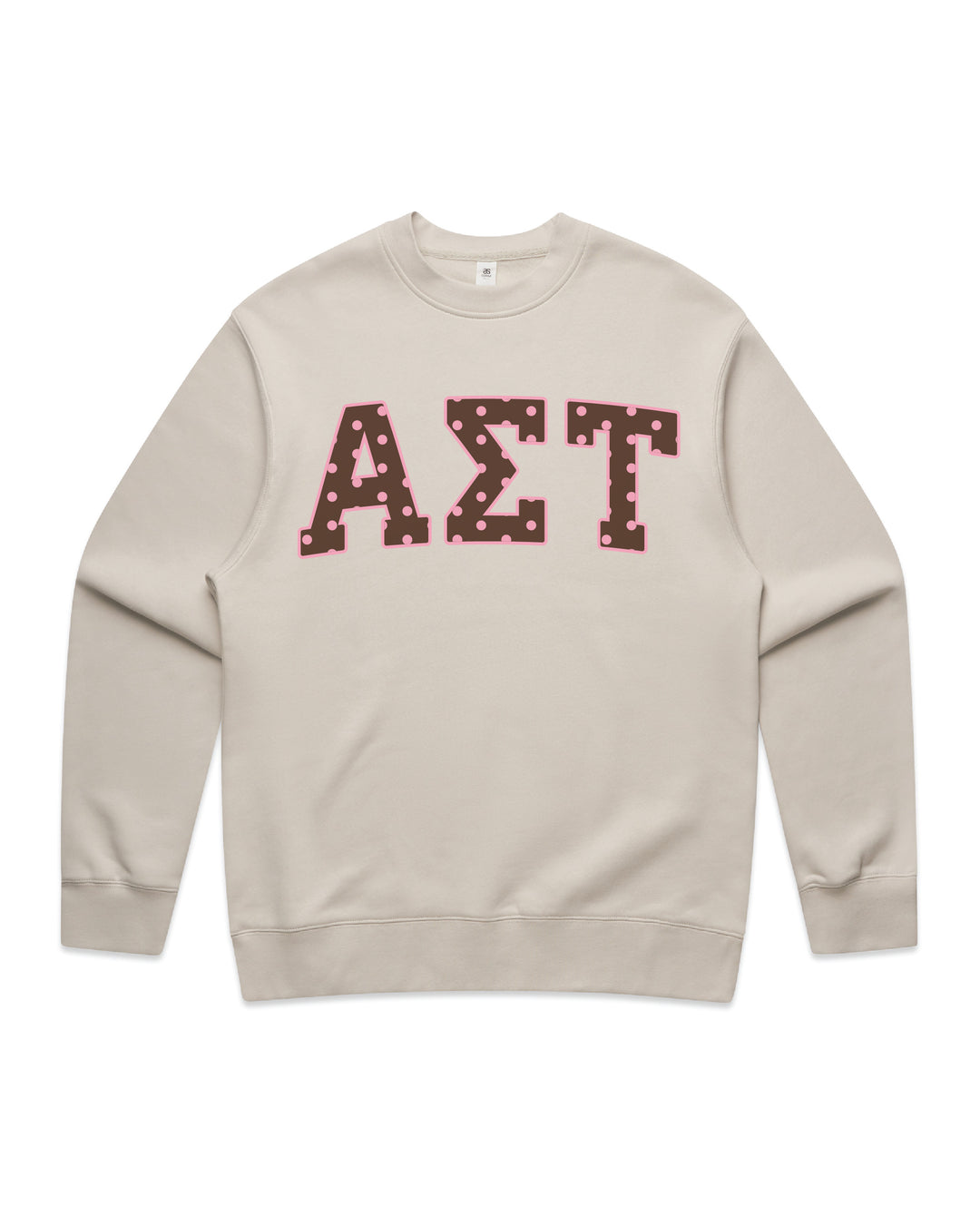 Alpha Sigma Tau Brown & Pink Polka Dot Heavy Weight Crewneck