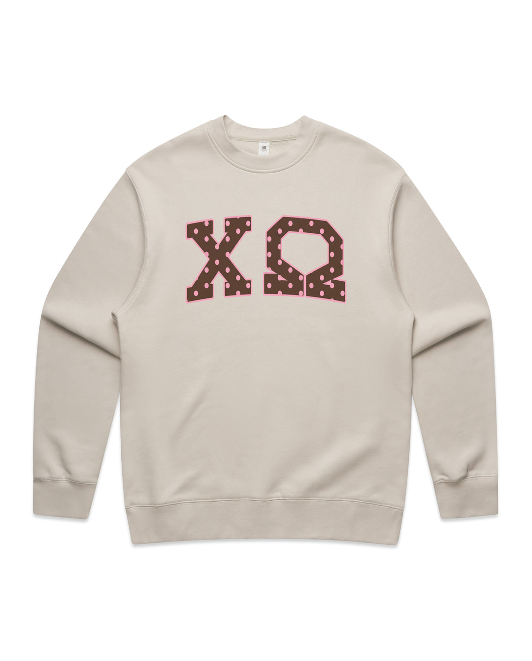 Chi Omega Brown & Pink Polka Dot Heavy Weight Crewneck