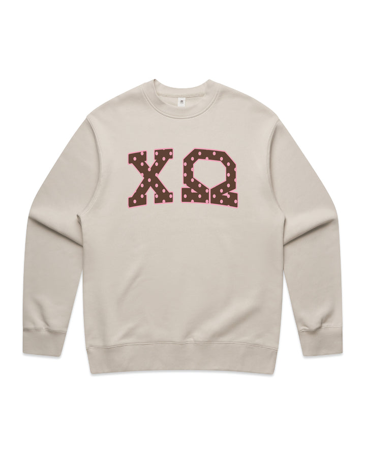 Chi Omega Brown & Pink Polka Dot Heavy Weight Crewneck