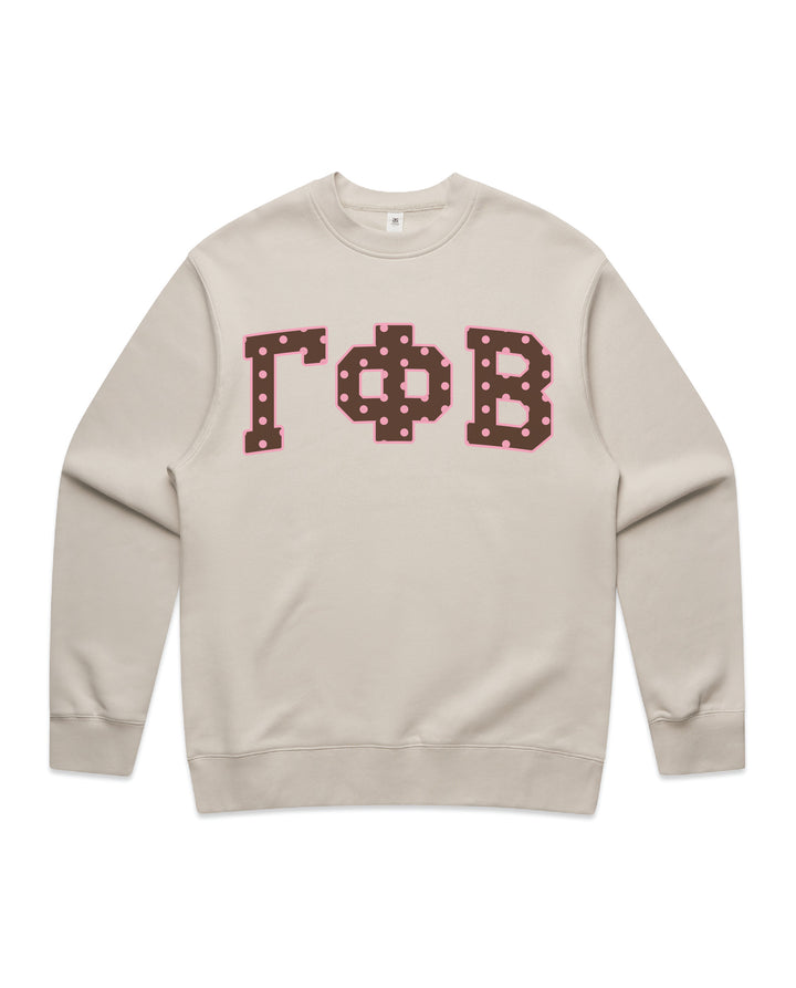 Gamma Phi Beta Brown & Pink Polka Dot Heavy Weight Crewneck