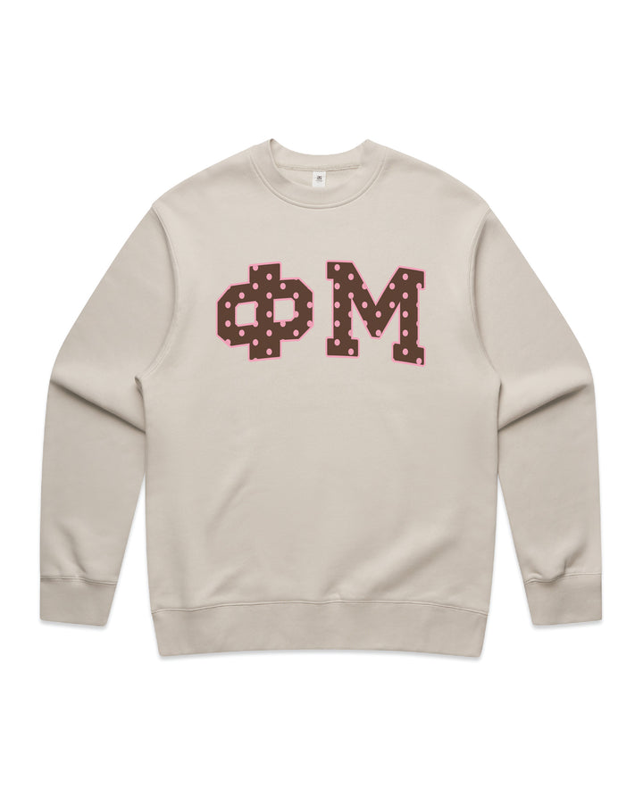 Phi Mu Brown & Pink Polka Dot Heavy Weight Crewneck