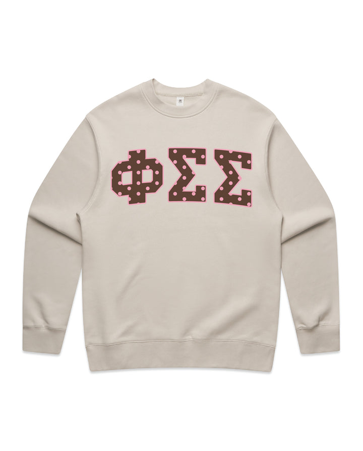 Phi Sigma Sigma Brown & Pink Polka Dot Heavy Weight Crewneck