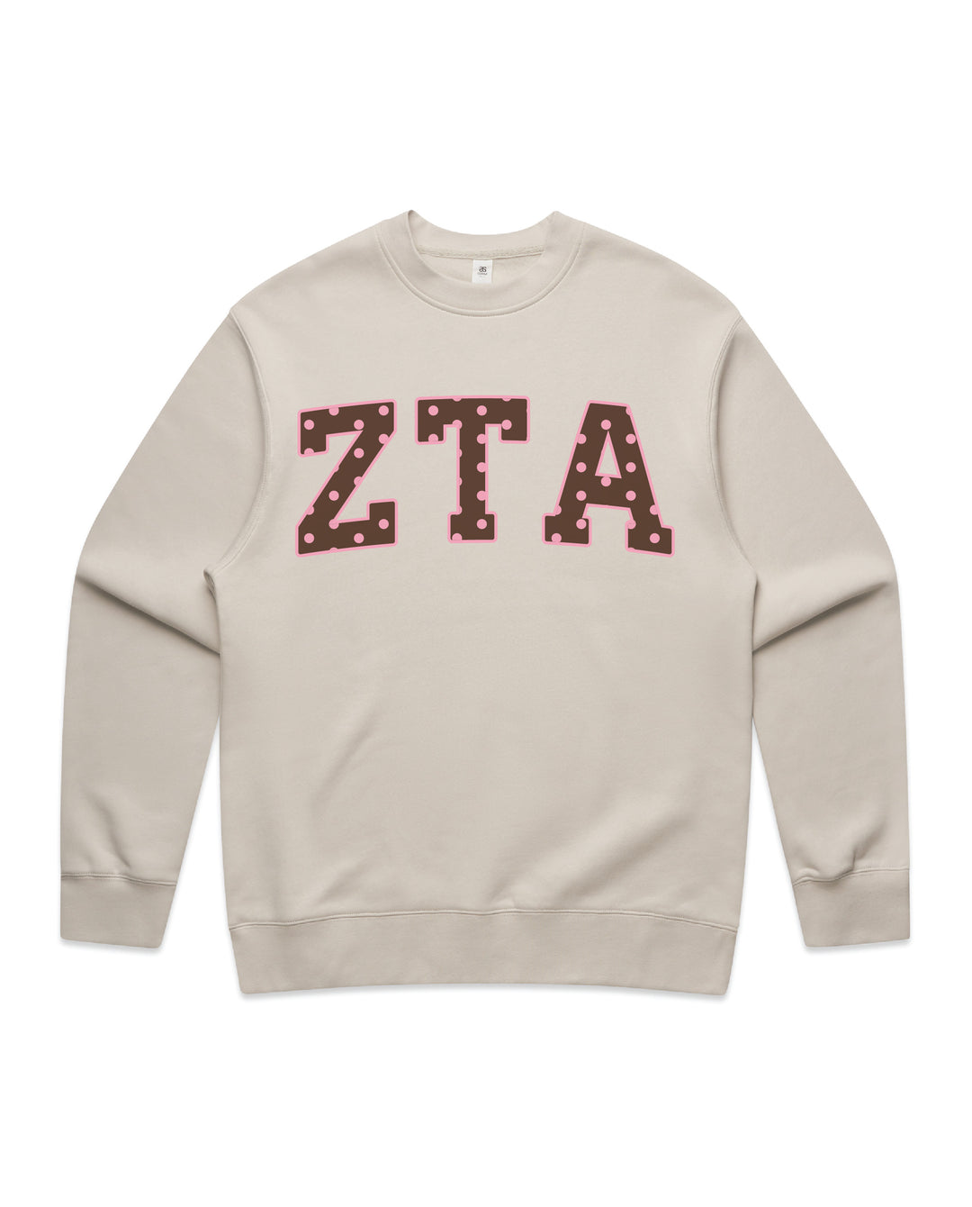 Zeta Tau Alpha Brown & Pink Polka Dot Heavy Weight Crewneck