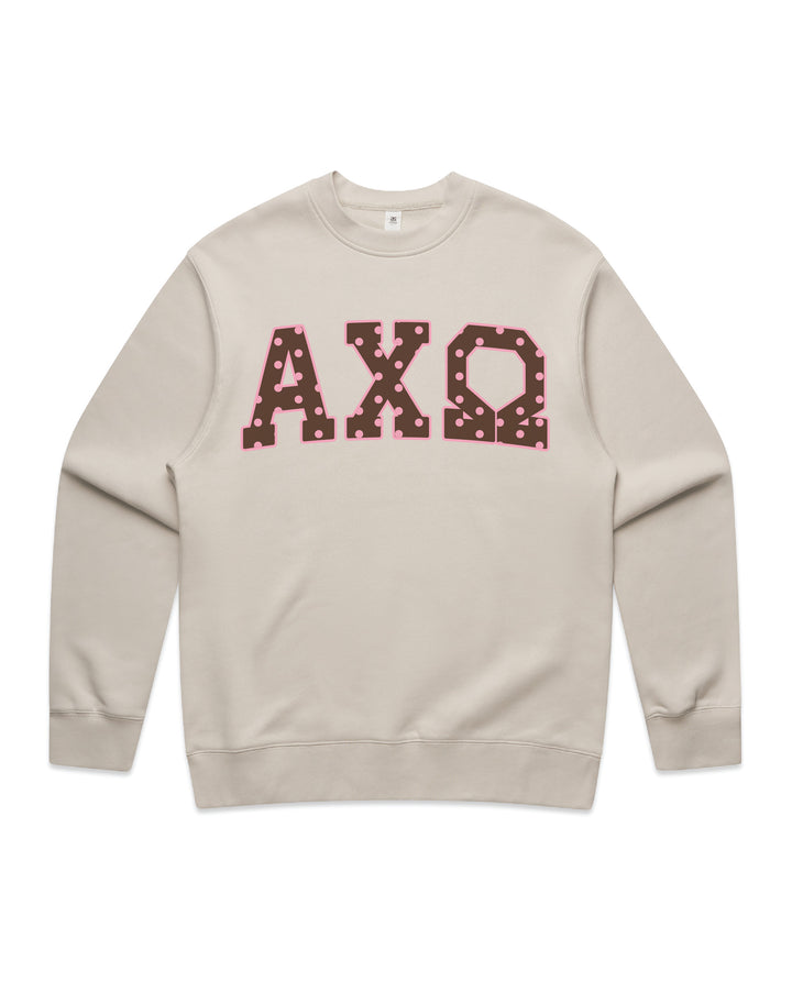 Alpha Chi Omega Brown & Pink Polka Dot Heavy Weight Crewneck