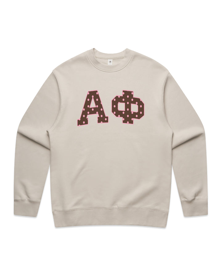 Alpha Phi Brown & Pink Polka Dot Heavy Weight Crewneck