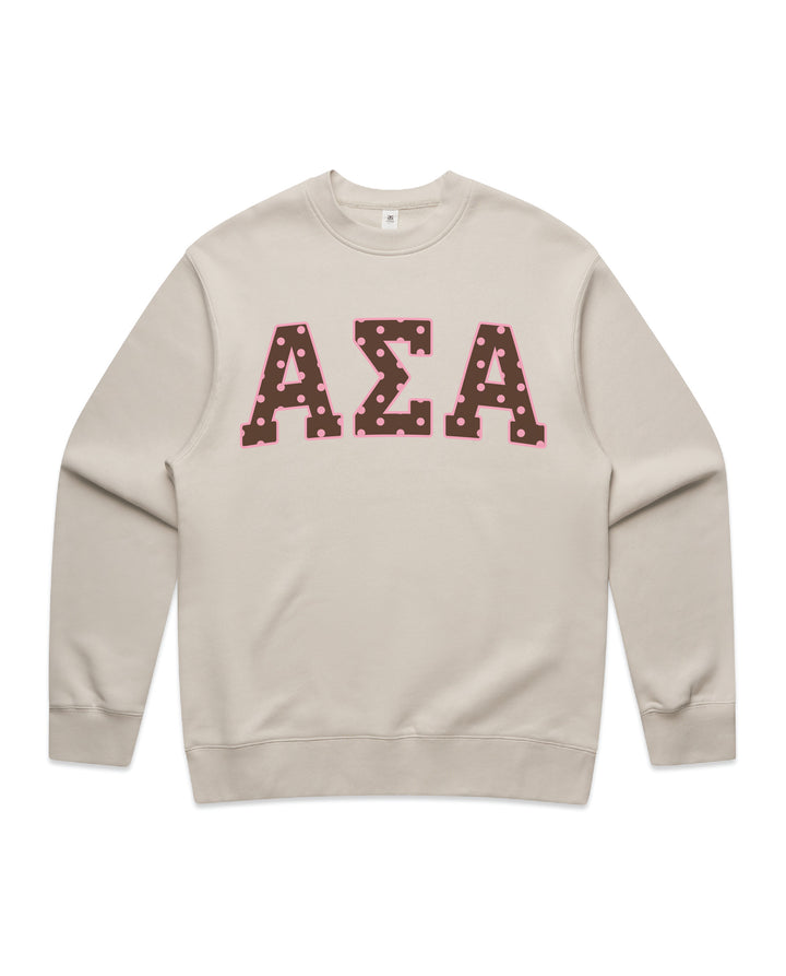 Alpha Sigma Alpha Brown & Pink Polka Dot Heavy Weight Crewneck